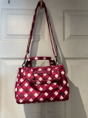 lug Jitterbug Pink and White Quilted Plaid Shoulder Bag with Removable Strap